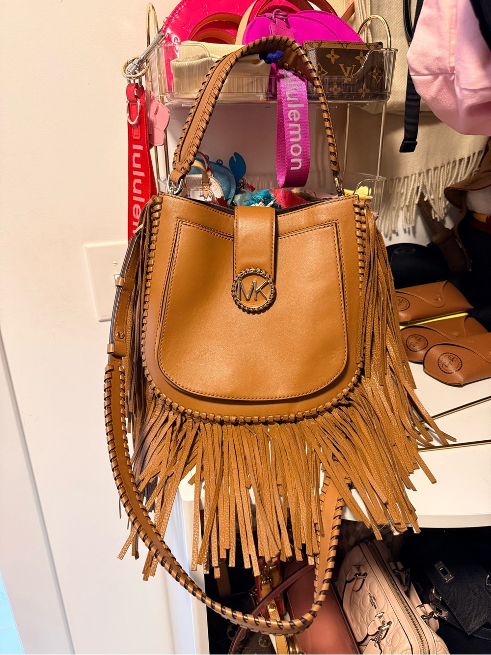 Michael Kors Cognac Leather Fringe Shoulder Bag